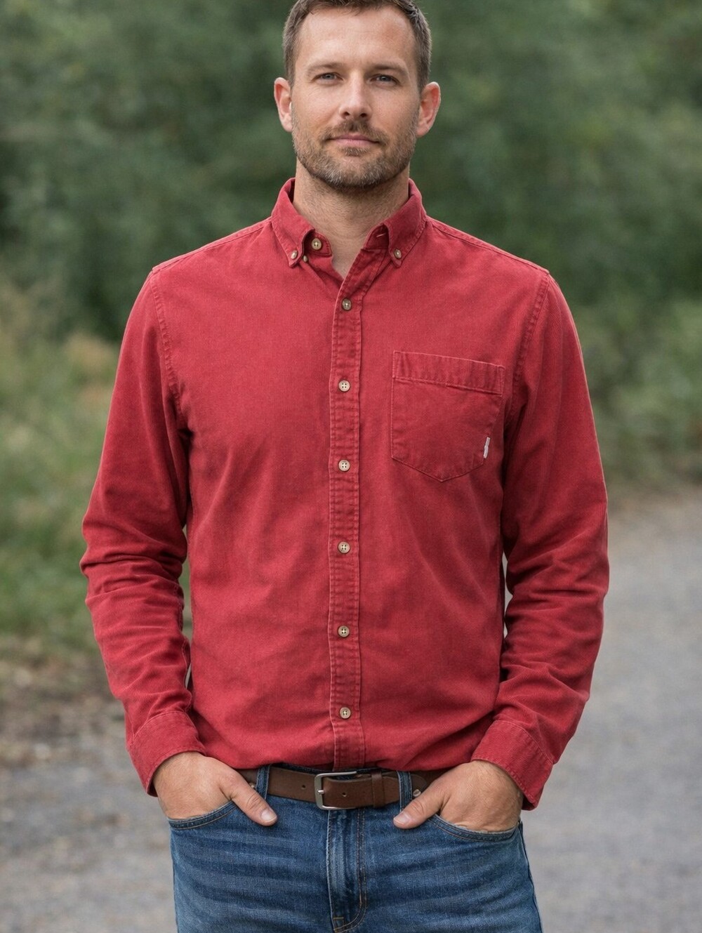 Men's Flannel Red Button-Down Shirt